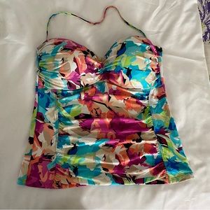 La Blanca Multi-Color Abstract Floral Swim Top Size 14